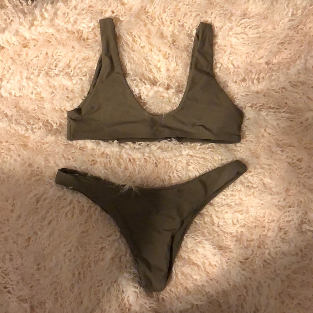 Olive green thong bikini